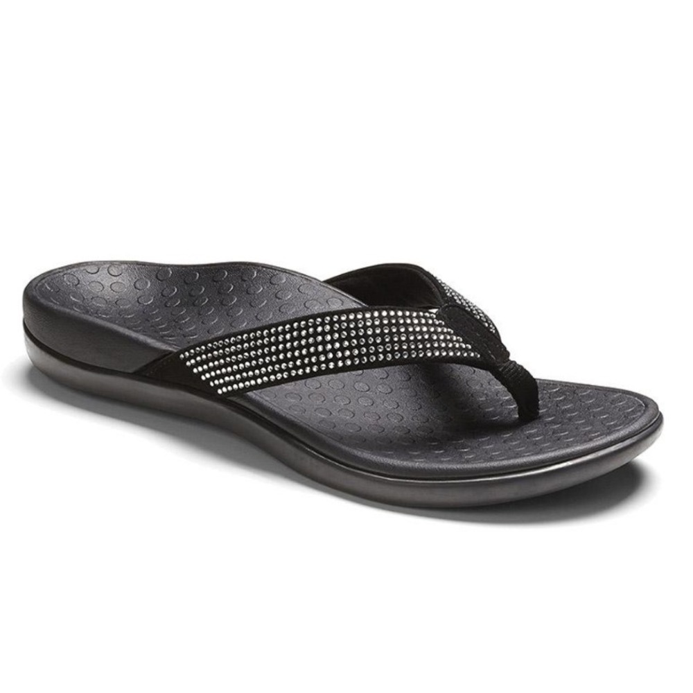 Vionic High Tide Black Rhinestone Orthotic Flip Flop Sandals Women's Size 8-8.5
